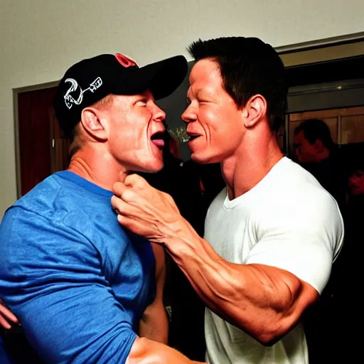 Image similar to john cena eating mark wahlberg, photograph