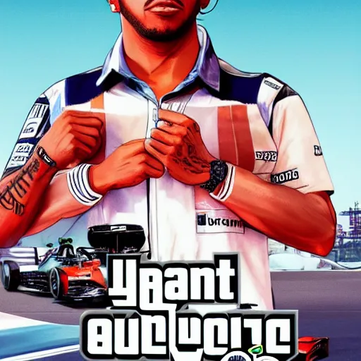 Prompt: lewis hamilton in gta v, cover art by stephen bliss, artstation, no text