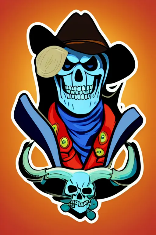 Image similar to A portrait of a skeletor that is a cowboy, sticker, colorful, illustration, highly detailed, smooth and clean vector curves, no jagged lines, vector art, smooth