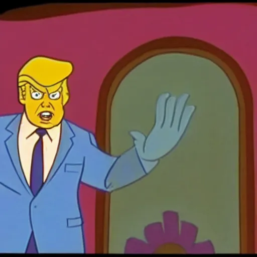 Prompt: Donald trump in Scooby-Doo, Where Are You? (1969) cartoon animation, screen capture from episode 10