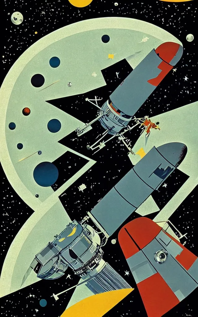 Image similar to Apollo 11. bauhaus art. retro comicbook art. dean ellis.