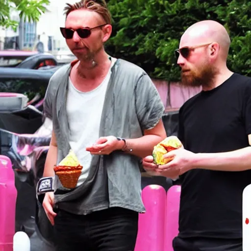 Image similar to thom yorke eating ice cream with sprinkles