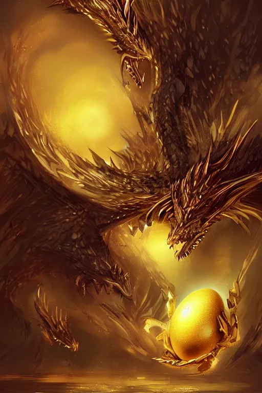 Image similar to a golden egg hatching dragons, digital art, artstation trending, digital painting
