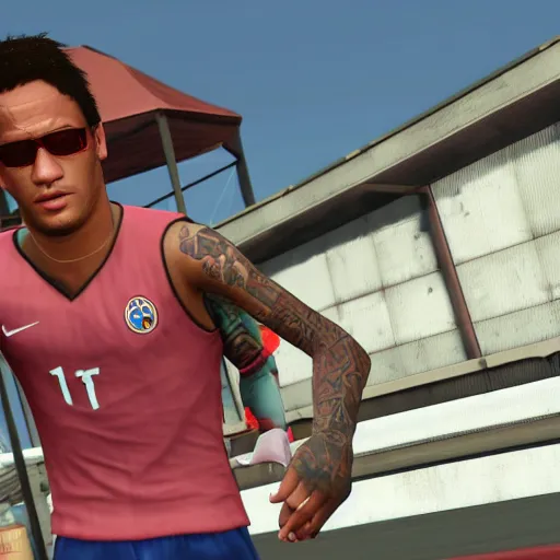 Prompt: character screenshot of neymar in grand theft auto, gta v