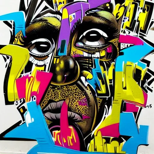Prompt: black book wildstyle graffiti art mixed with glitch art, colorful, new york style wildstyle graffiti