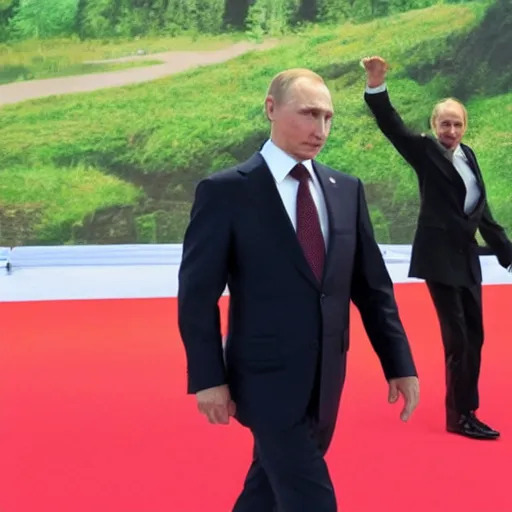 Image similar to vladimir putin dancing at g 7 summit central stage