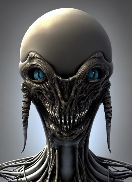Image similar to a computer generated image of an alien creature, a computer rendering by giger, featured on zbrush central, afrofuturism, hard surface modeling, rendered in cinema 4 d, zbrush