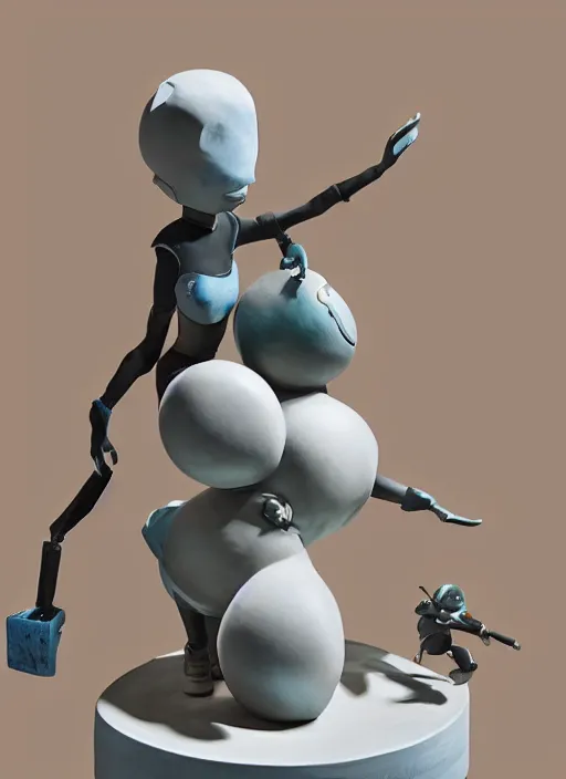 Image similar to a contemporary ceramic sculpture on a plinth, by shepard faire, by victo ngai, by tracie grimwood, in the style of nier automata and astroneer, plain background