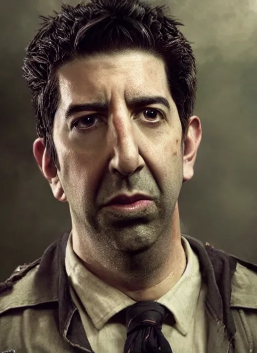 Prompt: david schwimmer becomes a zombie, face enhance, realistic, shaun of the dead, izombie, ultra detailed, octane render, lovecraftian, horror, dead space, the walking dead