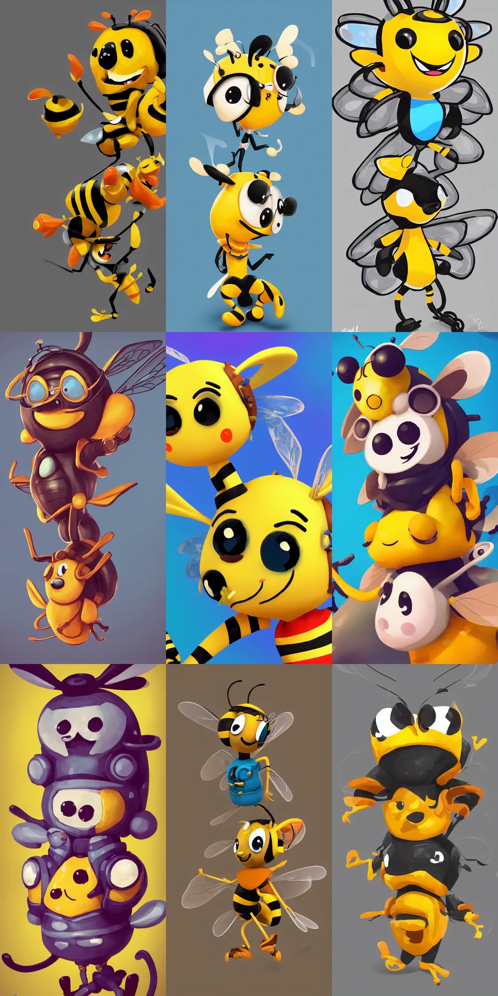 Prompt: a cartoon character the cute bee, hyper - casual, stylized concept art. style playrix, ahmad merheb, edin durmisevic, alexander minze thumler, yan morala, maya bee, 8 k, game screen, close up, top artstation