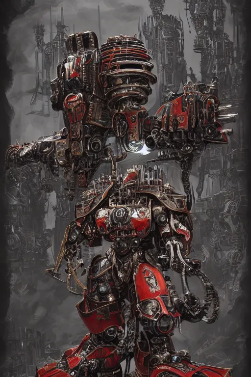 Prompt: portrait of adeptus mechanicus from Warhammer 40000. Highly detailed, artstation, illustration by Karl Kopinski and Adrian Smith