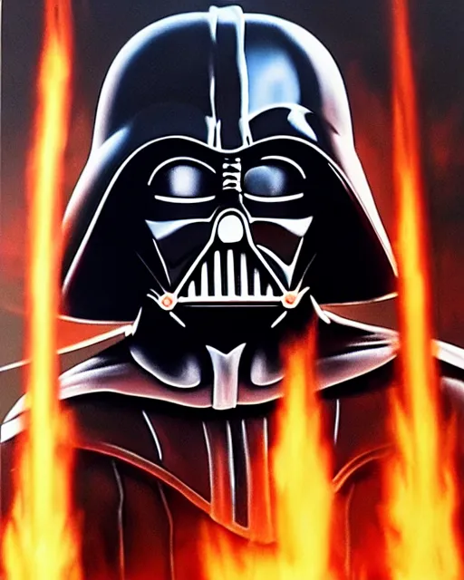 Image similar to oil painting portrait of darth vader, burning city background, high production value, intricate details, high resolution, hdr, high definition, masterpiece, realistic, ultrarealistic, highly detailed, hd, sharp focus, non blurry, sharp, smooth