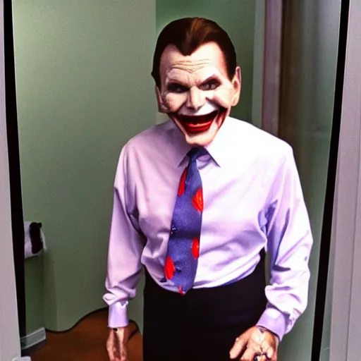 Prompt: kenneth copeland cosplaying dressed as the joker