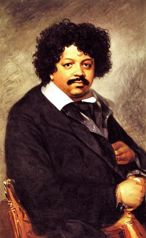 Image similar to Portrait of Alexandre Dumas, oil on canvas, highly detailed, by Delacroix, 8k