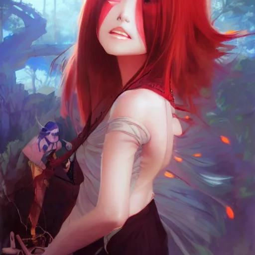 Image similar to character concept art of an anime demon goddess | | cute - fine - face, pretty face, fangs, realistic shaded perfect face, fine details by realistic shaded lighting poster by ilya kuvshinov katsuhiro otomo, magali villeneuve, artgerm, jeremy lipkin and michael garmash and rob rey