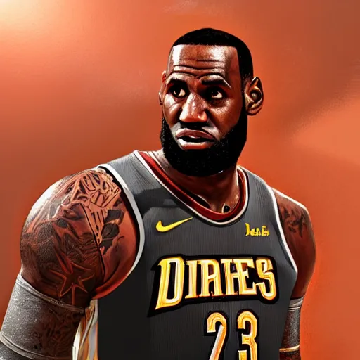 Image similar to highly detailed portrait lebron james basketball player in gta v, stephen bliss, unreal engine, fantasy art by greg rutkowski, loish, rhads, ferdinand knab, makoto shinkai and lois van baarle, ilya kuvshinov, rossdraws, tom bagshaw, global illumination, radiant light, detailed and intricate environment