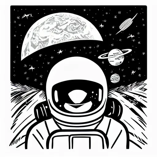 Image similar to astronaut drifting in space staring back at the earth in the style of mcbess