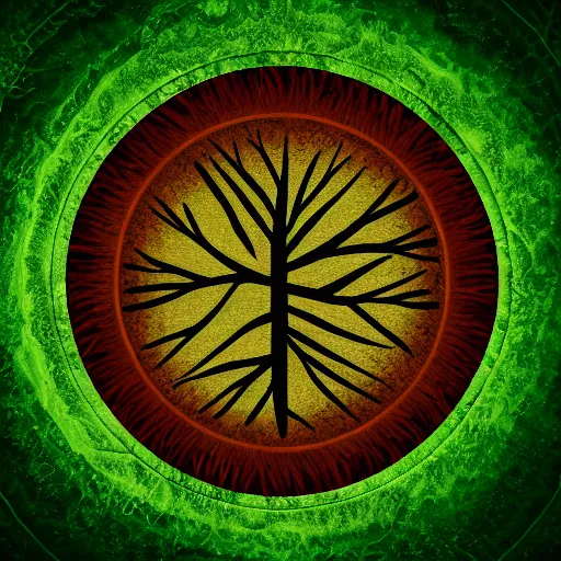 Image similar to a visual effect spell circle texture with a tree and alpha background color 4 k stylized