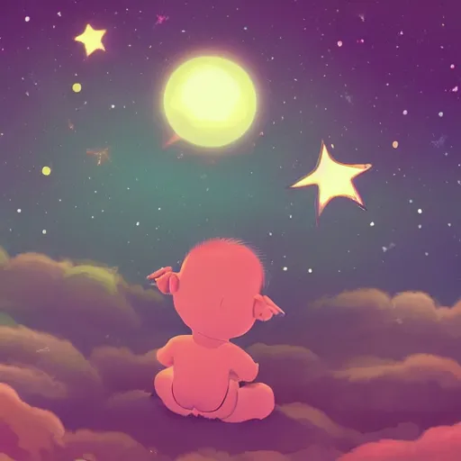 Prompt: lonley and gloomy baby in middle of space surrounded by colorful stars planets and galaxies, grainy design, high quality, 4 k, high details, smooth fucos, award winning, artstation