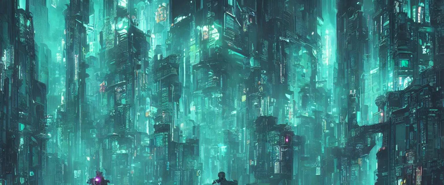 Image similar to Cyberpunk dreamscape, teal, abstract,detailed