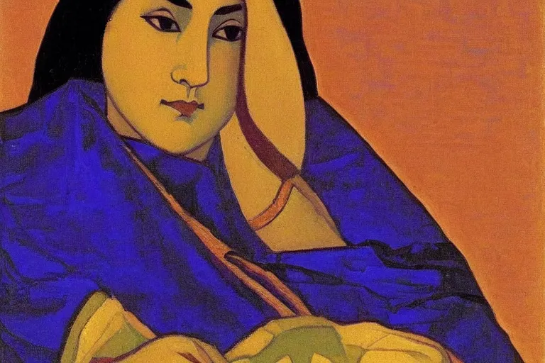 Prompt: portrait artwork by nicholas roerich