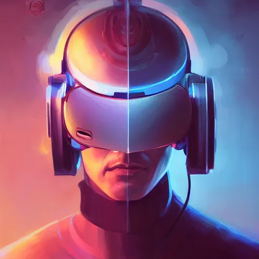 Image similar to portrait of a beautiful cybernetic male wearing a oculus rift headset, cyberpunk concept art by pete mohrbacher and artgerm and wlop and deathburger and syd mead, digital art, highly detailed, intricate, sci-fi, neon colors, sharp focus, Trending on Artstation HQ, deviantart, unreal engine 5, 4K UHD image