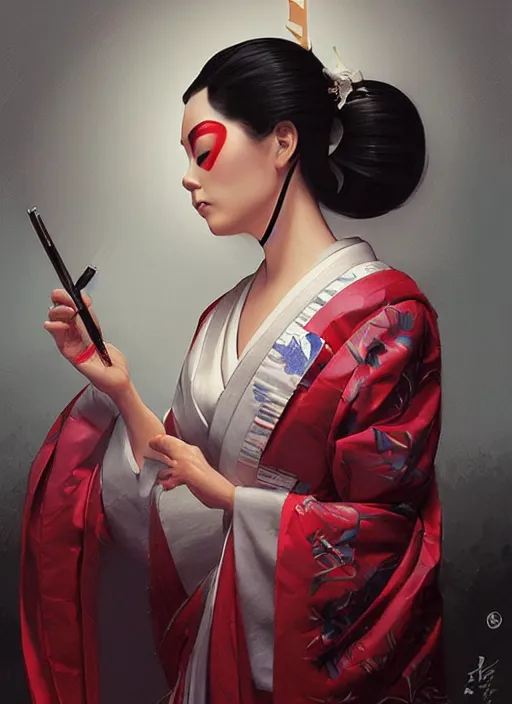 Prompt: hyper realistic geisha, by greg rutkowski, by artgerm