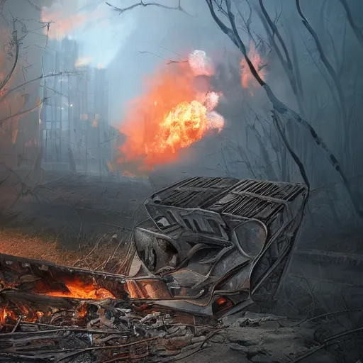 Prompt: a person at a trainwreck, devastation on the railroad, atmospheric smoke and fog, fire and flames, post-apocalyptic, Cinematic horror, high detail, 4k