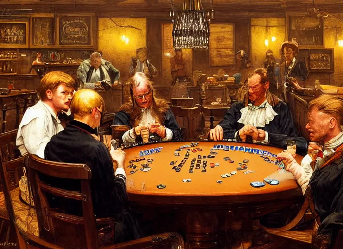 Image similar to isaac newton and stephen hawkins playing poker in an old west saloon, intricate, highly detailed, centered, digital painting, artstation, concept art, smooth, sharp focus, illustration, art by james gurney and norman rockwell and greg rutkowski