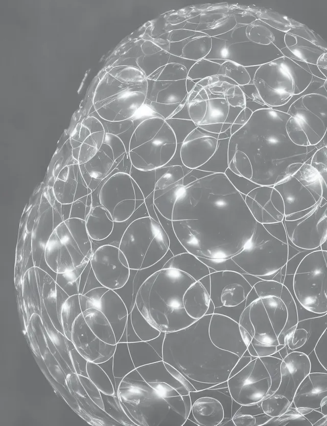 Image similar to a well - lit studio photograph of a clear plastic ball with various organic shapes inside of it, some smooth, some wrinkled, some long, some spherical, various sizes, textures, and transparencies, beautiful, smooth, detailed, inticate