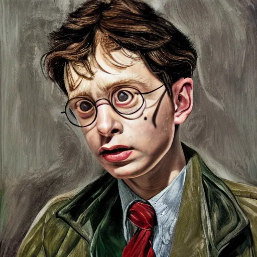 Prompt: high quality high detail painting by lucian freud, hd, portrait of harry potter
