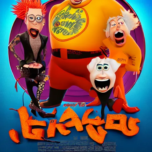 Prompt: a pixar movie starring Guy Fieri as a goofy villain, promotional poster, award-winning cinematography, 4k