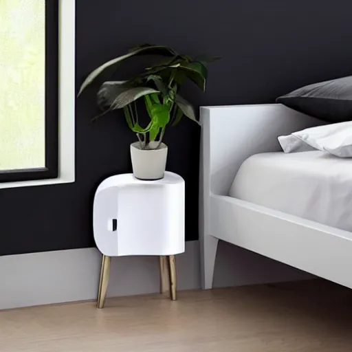 Prompt: white zen clean modern minimalist bedside - table with plant