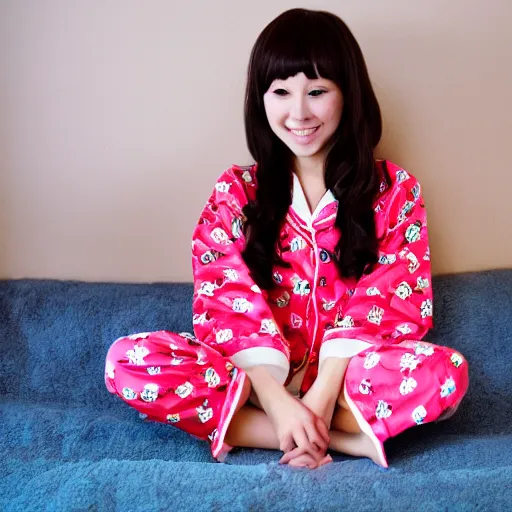 Prompt: photo of a cute girl wearing Japanese comfy pajamas, kawaii,
