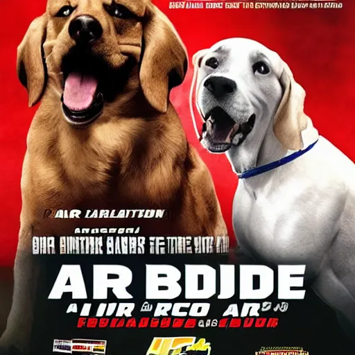 Prompt: Promo photos for Air Bud UFC (2029) - in the sequel air bud fights in the UFC octogon