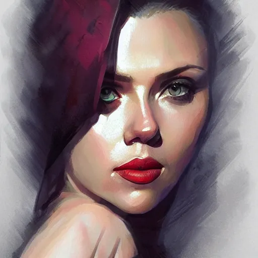 Image similar to scarface played by scarlett johansson, face portrait, hd shot, digital portrait, elegant, beautiful, fantasy art, artstation, comic style, by artgerm, guy denning, jakub rozalski, magali villeneuve and charlie bowater