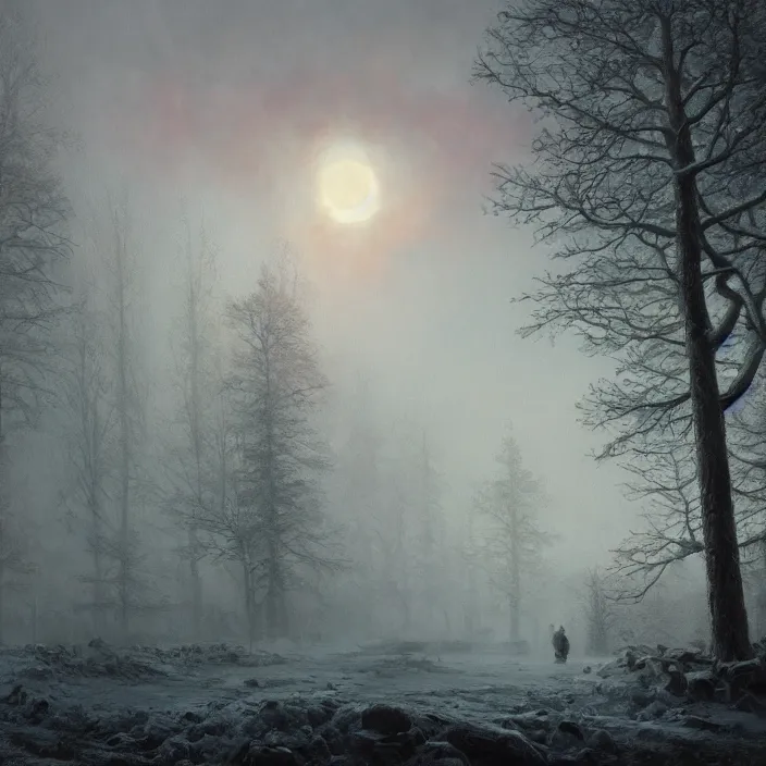 Prompt: a beautiful painting of winter in pripyat by ivan aivazovsky and zdzisław beksinski and rene magritte and greg rutkowski, in style of digital art. hyper detailed, sharp focus, soft light. unreal engine 5. ray tracing. trending on artstation