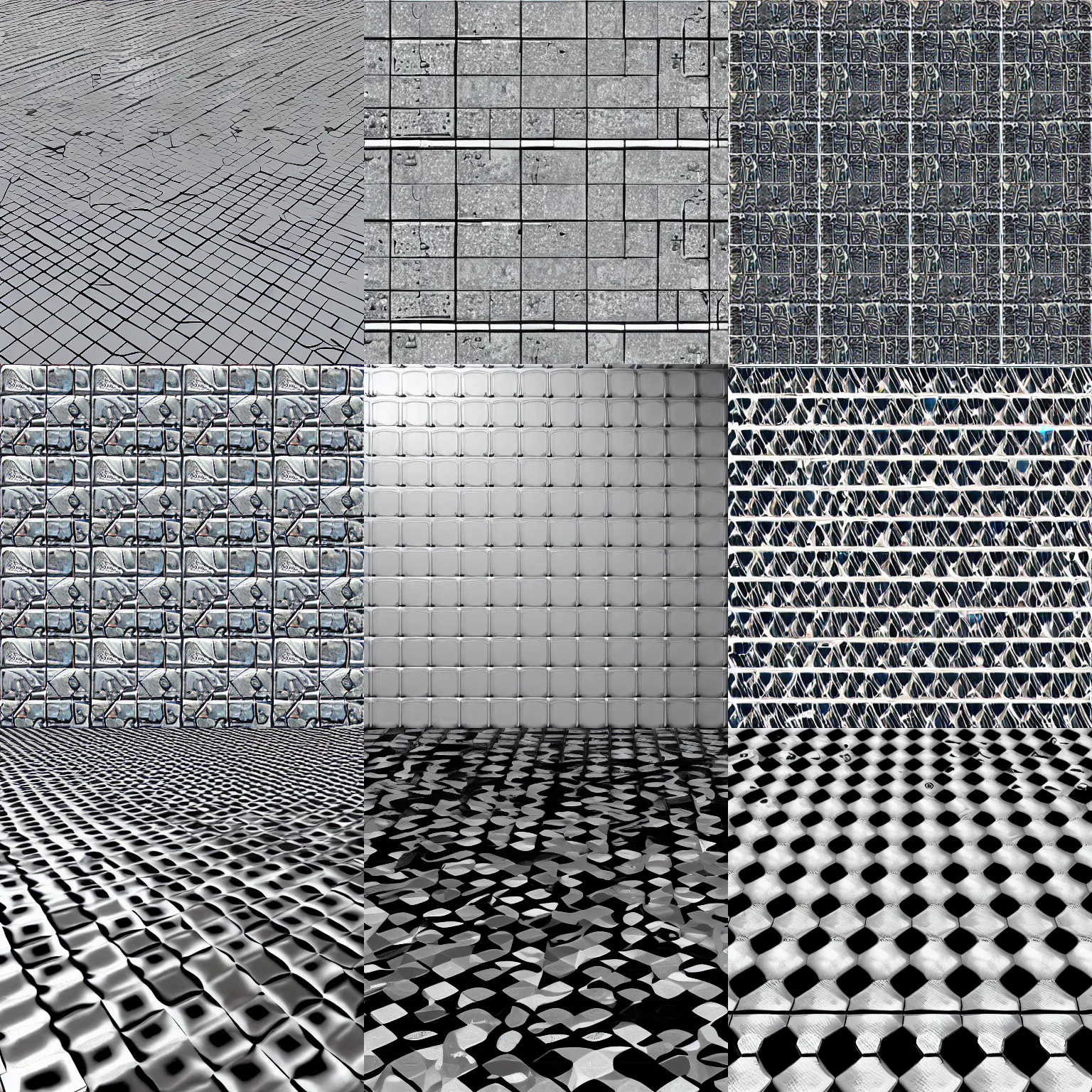 Prompt: 4 k tiled shiny retrofuturism brutalist floor white black seamless texture, material, pbr, hi - res