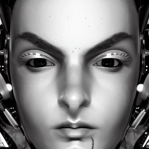 Image similar to beautiful angry cybernetic goddess, symmetrical, cinematic, hyper realism, high detail, octane render, 8k