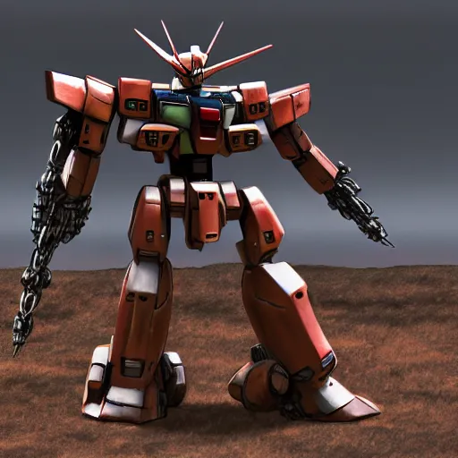 Prompt: an very rusty junk of Gundam robot , photorealistic, post apocalyptic,