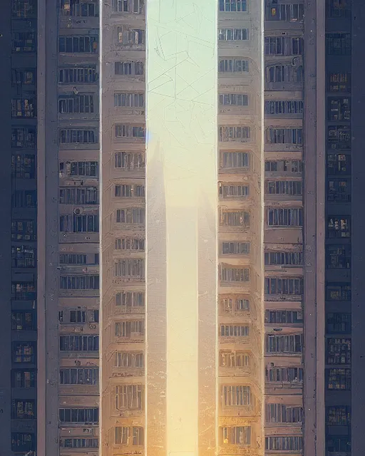 Prompt: beautiful painting of a massive building inspired by phillipe stark, art by mike winkelmann, golden hour, illustration, highly detailed, simple, smooth and clean vector curves, no jagged lines, vector art, smooth, artstation