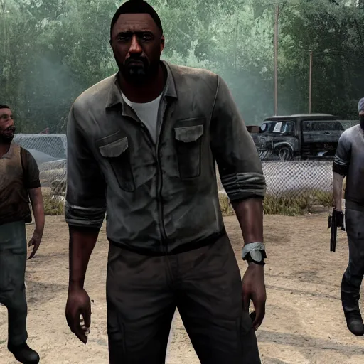 Prompt: Idris Elba as Lee Everett, The Walking Dead Game, 8k, high quality