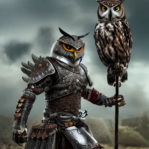 Prompt: warrior with owl themed armour, highly detailed, 4k, HDR, smooth, sharp focus, hyper realistic, high resolution