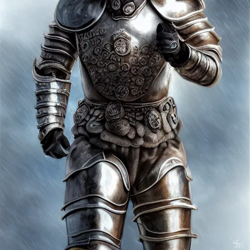 Image similar to portrait of cristano ronaldo wearing heavy shiny armor, gladiator style, clouded, detailed, intricate, realistic, hdr, 8 k