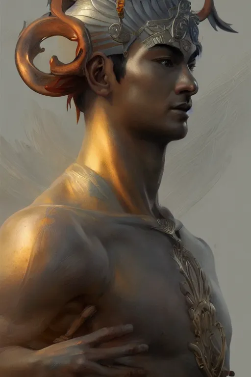 Prompt: young male god of the vietnamese, highly detailed, digital painting, artstation, concept art, smooth, sharp focus, illustration, unreal engine 5, 8 k, art by artgerm and greg rutkowski and edgar maxence