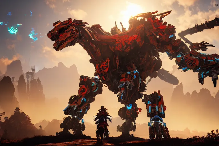 Image similar to fireclaw machine mecha animal beast robot of horizon forbidden west horizon zero dawn bioluminiscence global illumination ray tracing hdr fanart arstation by sung choi and eric pfeiffer and gabriel garza and casper konefal