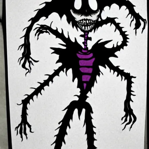 Prompt: scary beetlejuice creature. in the style of tim burton