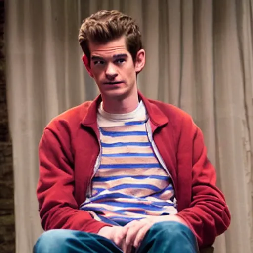 Image similar to film still of Andrew Garfield as Hughie Campbell in the Boys (2022 show) talking to Homelander