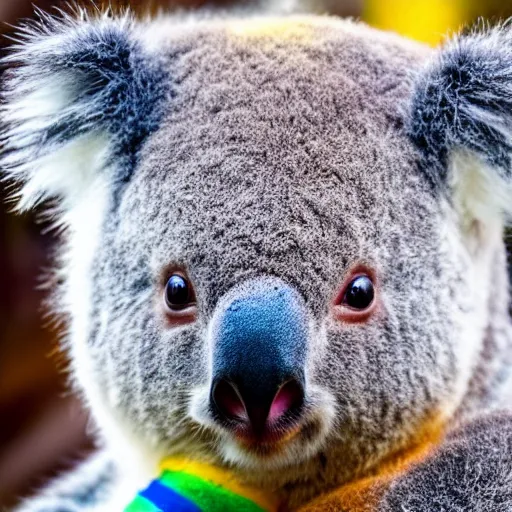 Prompt: rainbow furred koala