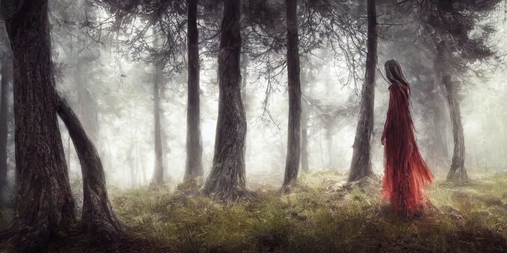 Prompt: a wood spirit in the trees, photorealistic, by wlop, 4 k resolution h 7 6 8